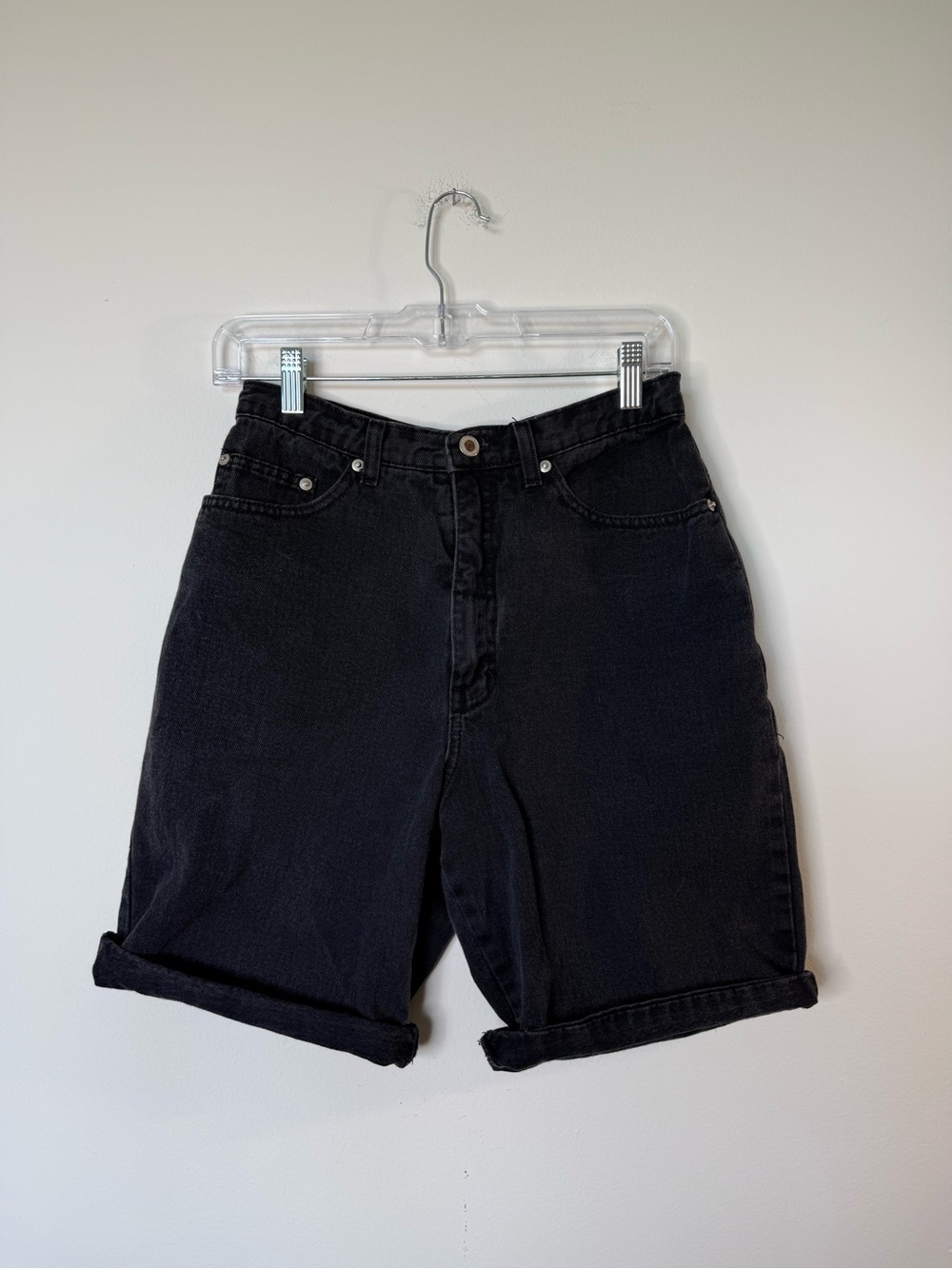 Forenza Vintage 1990s Black Denim Bermuda Shorts | Long Jean Shorts